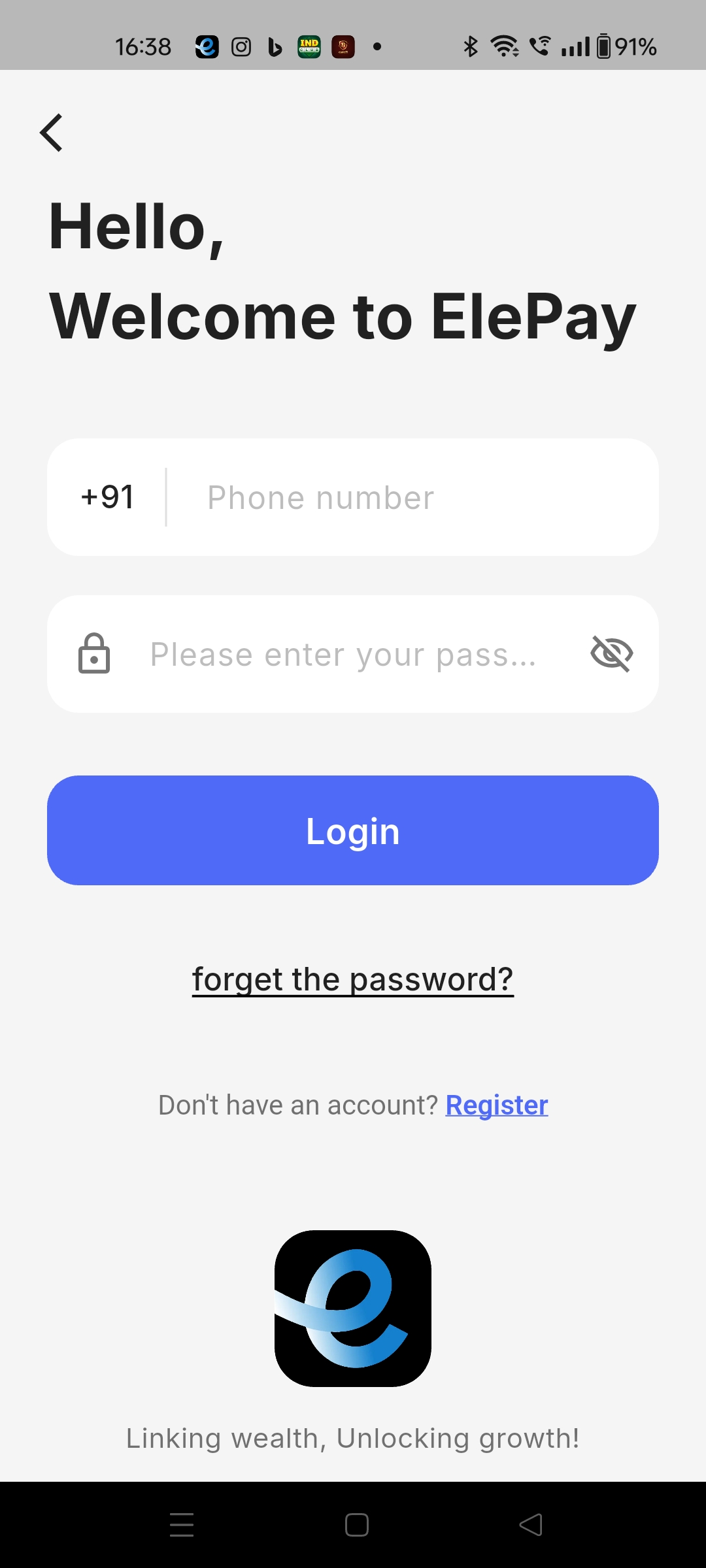 ElePay Login Screen