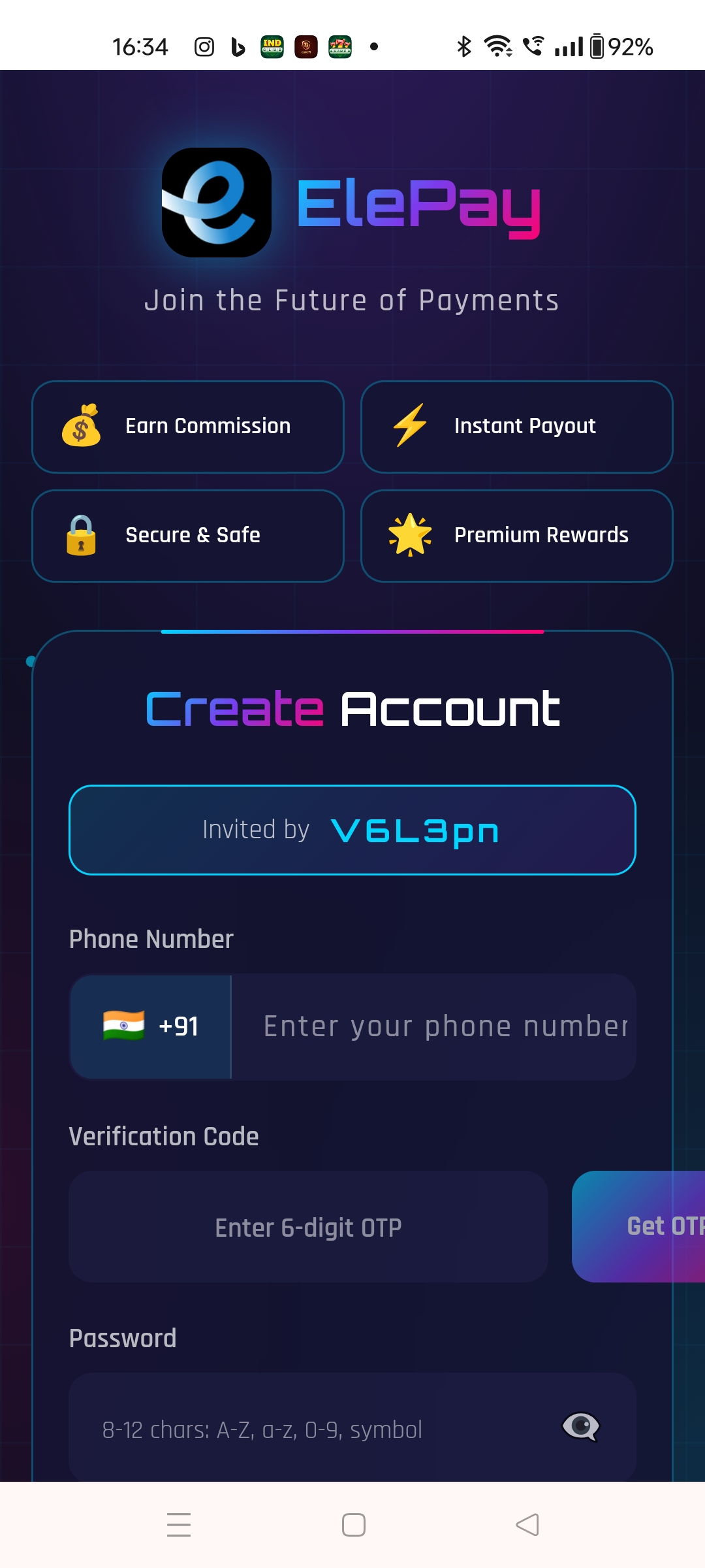ElePay Registration Screen
